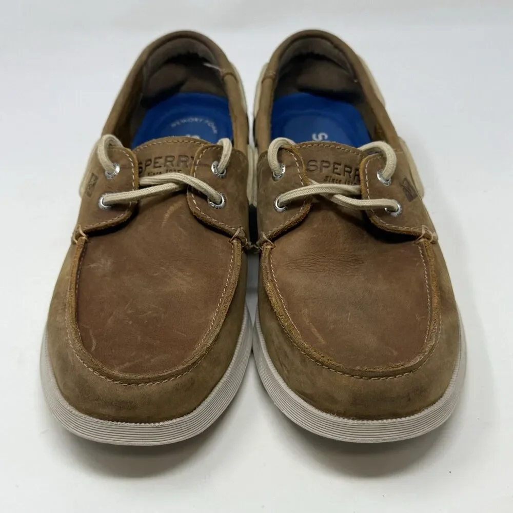 Sperry Top Sider Defender Boat Shoes Mens 9.5 M Brown Leather 2 Eye Moccasins